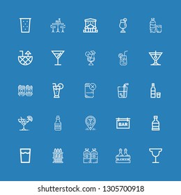 Editable 25 cognac icons for web and mobile. Set of cognac included icons line Cocktail, Alcoholic drink, Drinks, Rum, Bar, Vodka on blue background