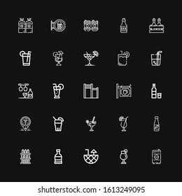 Editable 25 cognac icons for web and mobile. Set of cognac included icons line Drink, Cocktail, Rum, Drinks, Bar, Vodka, Alcoholic drink on black background