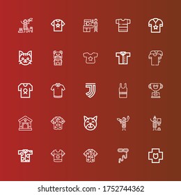 Editable 25 collar icons for web and mobile. Set of collar included icons line Veterinary, Tie, Shirt, Veterinarian, Cat, Pet, Sleeveless shirt, Juventus, Polo shirt on red