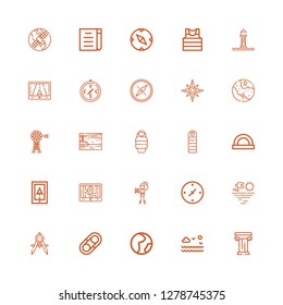 Editable 25 compass icons for web and mobile. Set of compass included icons line Architecture, Sea, Geography, Hugh, Compass, Cardinal points, Explorer, Gps on white background