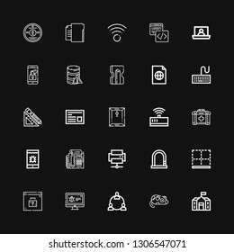 Editable 25 computer icons for web and mobile. Set of computer included icons line School, Mouse, Network, Malware, Browser, Bottom, Lock, Printer, Fax, Virus on black background