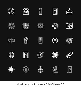 Editable 25 conceptual icons for web and mobile. Set of conceptual included icons line Door, Target, Opener, Zipper, Reflect, Open, Doorknob on black background
