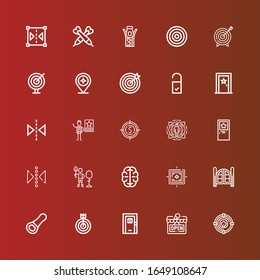 Editable 25 conceptual icons for web and mobile. Set of conceptual included icons line Target, Open, Door, Opener, Doors, Brain, Reforestation, Reflect, Famous, Reflection on red