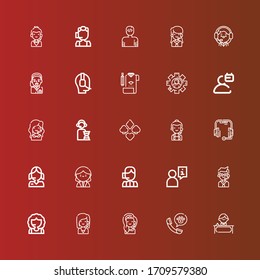 Editable 25 consultant icons for web and mobile. Set of consultant included icons line Receptionist, Call center, User, Headset, Suit, Operator, Review on red