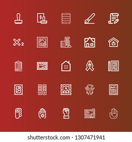 Editable 25 contract icons for web and mobile. Set of contract included icons line Hand, Stamp, Paper, Clipboard, Hands, Documentation, Sheet, Real estate, Subscript, Contract on red