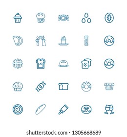 Editable 25 croissant icons for web and mobile. Set of croissant included icons line Toast, Donut, Candy, Bread, Cinnamon roll, Muffin, Bun, Waffle, Snack on white background