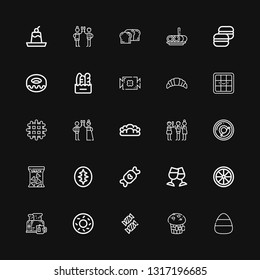 Editable 25 croissant icons for web and mobile. Set of croissant included icons line Candy, Muffin, Bagel, Breakfast, Toast, Sourdough, Snack, Bread, Waffle on black background