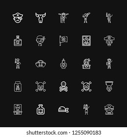 Editable 25 crossbones icons for web and mobile. Set of crossbones included icons line Pirate, Toxic, Skull, Poison, Pirates, Pirate flag on black background