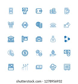 Editable 25 currency icons for web and mobile. Set of currency included icons line Safe deposit, Funds, Yuan, Money, Cash machine, Coin, Bitcoin, Dollar, Exchange on white background