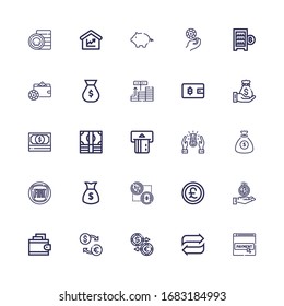 Editable 25 currency icons for web and mobile. Set of currency included icons line Payment method, Transfer, Exchange, Wallet, Coin, Pound, Bitcoin, Money on white background