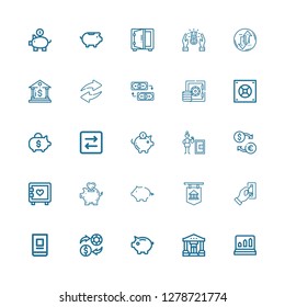 Editable 25 deposit icons for web and mobile. Set of deposit included icons line Profits, Bank, Piggy bank, Exchange, Online banking, Insert coin, Strongbox on white background