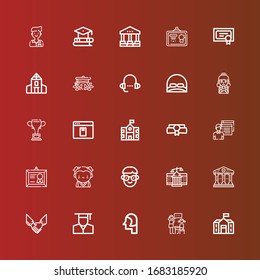 Editable 25 diploma icons for web and mobile. Set of diploma included icons line School, Lesson, Student, Graduate, Agreement, Courthouse, Diploma, Elearning, Championship on red