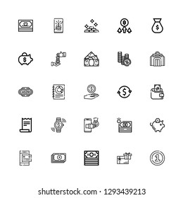 Editable 25 dollar icons for web and mobile. Set of dollar included icons line Coin, Gift card, Money, Yuan, Payment method, Piggy bank, Transfer, Investment on white background