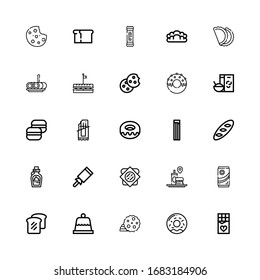 Editable 25 donut icons for web and mobile. Set of donut included icons line Chocolate, Donut, Cookie, Dessert, Bread, Fast food, Sandwich, Candy, Churros on white background