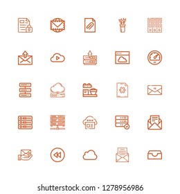 Editable 25 download icons for web and mobile. Set of download included icons line Inbox, Mail, Icloud, Backward, Envelope, Email, Server, Cloud, Database on white background