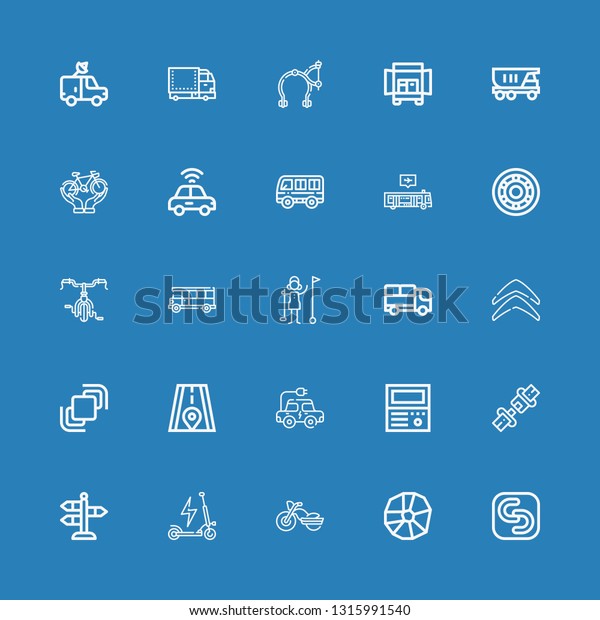Editable 25\
drive icons for web and mobile. Set of drive included icons line\
Safecopy backup, Wheel, Motorbike, Scooter, Street, Seat belt, Old\
computer, Electric car on blue\
background