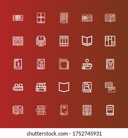 Editable 25 e-book icons for web and mobile. Set of e-book included icons line Book, Ebook, Books on red