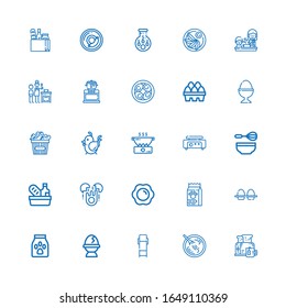 Editable 25 egg icons for web and mobile. Set of egg line icons including: Breakfast, Sour soup, Lounge chair, Egg, Food, Eggs, Fried Whisk, Crepe maker on white background