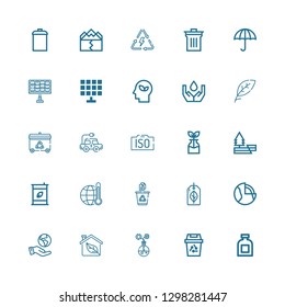 Editable 25 environmental icons for web and mobile. Set of environmental included icons line Conserve, Recycling, Energy, Eco, Ecologism, Geothermal, Recyclable on white background