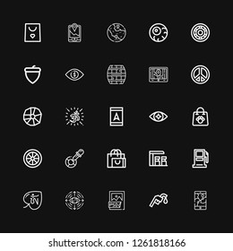 Editable 25 eps icons for web and mobile. Set of eps included icons line Gps, Gas station, Psd file, Eye, Om, Gasoline station, Shopping bag, Eyedropper, Wheel on black background