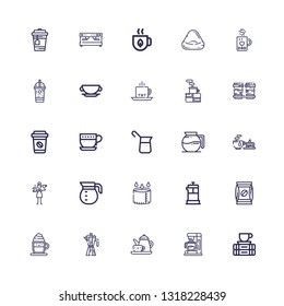 Editable 25 espresso icons for web and mobile. Set of espresso included icons line Break, Coffee machine, Tea, Coffee maker, Cappuccino, Coffee, French press on white background