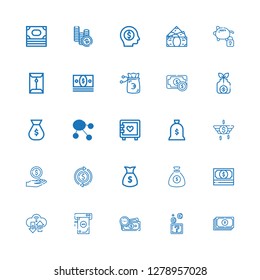 Editable 25 euro icons for web and mobile. Set of euro included icons line Yuan, Coins, Money, Money bag, Dollar, Strongbox, Coin, Piggy bank on white background