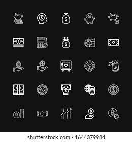 Editable 25 euro icons for web and mobile. Set of euro included icons line Dollar, Money, Coin, Strongbox, Money bag, Budget, Piggy bank on black background