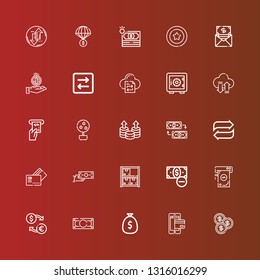 Editable 25 exchange icons for web and mobile. Set of exchange included icons line Coin, Payment method, Money, Exchange, Stock, Money transfer, Transfer, Money tree, Atm on red