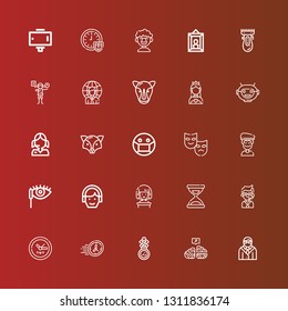 Editable 25 face icons for web and mobile. Set of face included icons line Avatar, Neural, Mirror, Time, Clock, Call center, Woman, Mascara, Artist, Theater, Mask, Fox on red