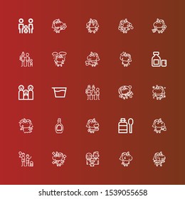 Editable 25 fancy icons for web and mobile. Set of fancy included icons line Unicorn, Family, Syrup on red