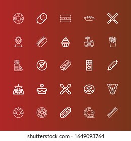 Editable 25 iconos gordos para web y móvil. Conjunto de grasas incluye íconos como Chocolate, Donut, Hot dog, huevos de soja, rinoceronte, baquetas, pastel, masa, salchicha, sin comida rápida, vitamina en rojo