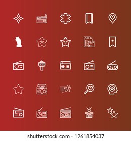 Editable 25 favorite icons for web and mobile. Set of favorite included icons line Stars, Star, Radio, Favorite, Favorites, Favourite, Bookmark, Wishlist on red