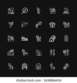 Editable 25 fertilizer icons for web and mobile. Set of fertilizer included icons line Greenhouse, Gardener, Fertilizer, Water hose, Gardening, Sprinkler, Garden on black background