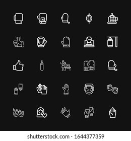 Editable 25 Fist Icons For Web And Mobile. Set Of Fist Included Icons Line Gloves, Boxing, Women Rights, Knuckle, Clap, Boxing Gloves, Woman Suffrage, Punching Bag On Black Background