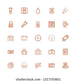 Editable 25 flash icons for web and mobile. Set of flash included icons line Camera, Stick, Shocked, No camera, Hard drive, Photo camera, Hidrive, Blur, Photography on white background