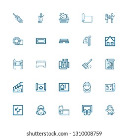Editable 25 floor icons for web and mobile. Set of floor included icons line Maid, Doormat, Yoga mat, Stairs, Planning, Blueprint, House plan, Sweep, Plan on white background