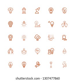 Editable 25 fluorescent icons for web and mobile. Set of fluorescent included icons line Auto flash, Lamp, Idea, Lightbulb, Bulb, Tungsten on white background