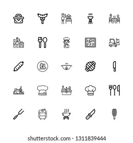 Editable 25 fork icons for web and mobile. Set of fork included icons line BBQ grill, Knife, Barbecue, Fork, Cutlery, Chef, Picnic, Cooking, Grill, Vegan food on white background