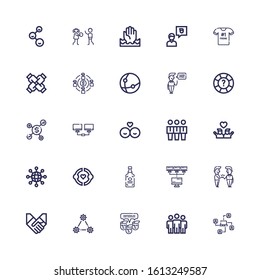 Editable 25 friendship icons for web and mobile. Set of friendship included icons line Network, Team, Handshake, Spirits, Friendship, Networking, Friends, Help on white background