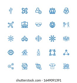 Editable 25 friendship icons for web and mobile. Set of friendship included icons line Teamwork, Best friend, Network, Deal, Spirits, Fraternity, Friendship on white background