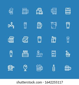Editable 25 froth icons for web and mobile. Set of froth included icons line Beer, Malt, Dark beer, Beer tap on blue background