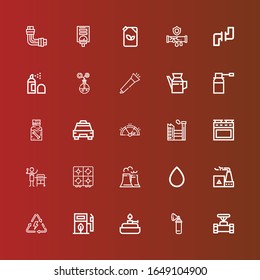 Editable 25 iconos de gas para web y móvil. Conjunto de gas incluido íconos línea Pipe, Oxígeno, Burner, Eco fuel, Energy, Factory, Bloqueo de Sangre, Central Nuclear, Stove, Gas, Horno, Indicador de rojo