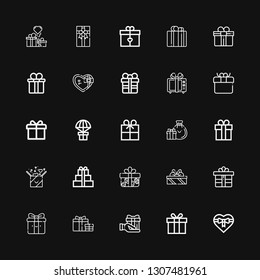 Editable 25 giftbox icons for web and mobile. Set of giftbox included icons line Gift, Gifts, Gift box on black background