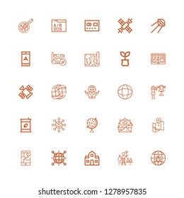 Editable 25 globe icons for web and mobile. Set of globe included icons line Global, Environment, School, World, Gps, Map, Email, Globe, Networking, Eco fuel on white background
