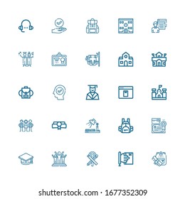 Editable 25 graduation icons for web and mobile. Set of graduation included icons line Backpack, Learning, Stationary, Success, Mortarboard, Diploma, Study on white background