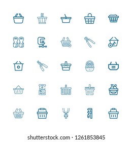 Editable 25 grip icons for web and mobile. Set of grip included icons line Shopping basket, Clamp, Tooth pliers, Basket, Claw machine, Plier, Pliers, Hand grip on white background