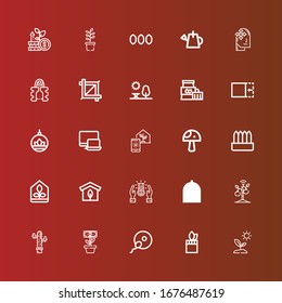 Editable 25 grow icons for web and mobile. Set of grow included icons line Sprout, Plant, Fertilization, Growth, Plants, Profit, Greenhouse, Mushroom, Responsive, Crop on red
