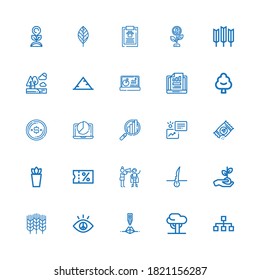 Editable 25 growth icons for web and mobile. Set of growth included icons line Hierarchy, Tree, Pyramid, Vision, Wheat, Plant, Hair, Motivation, Sale, Seeds on white background