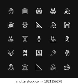 Editable 25 handshake icons for web and mobile. Set of handshake included icons line Hand, Friend, Set square, Bank, Help, Auction, Agreement, Businessman on black background