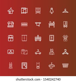 Editable 25 hanger icons for web and mobile. Set of hanger included icons line Laundry, Hanger, Clothes, Dressing room, Clothing, Wardrobe, Sewing box, Dressing table, Clothes on red